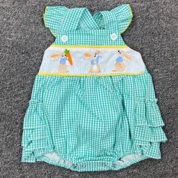 EMBROIDERED BUNNIES RUFFLED ROMPER - Picture 1 of 1